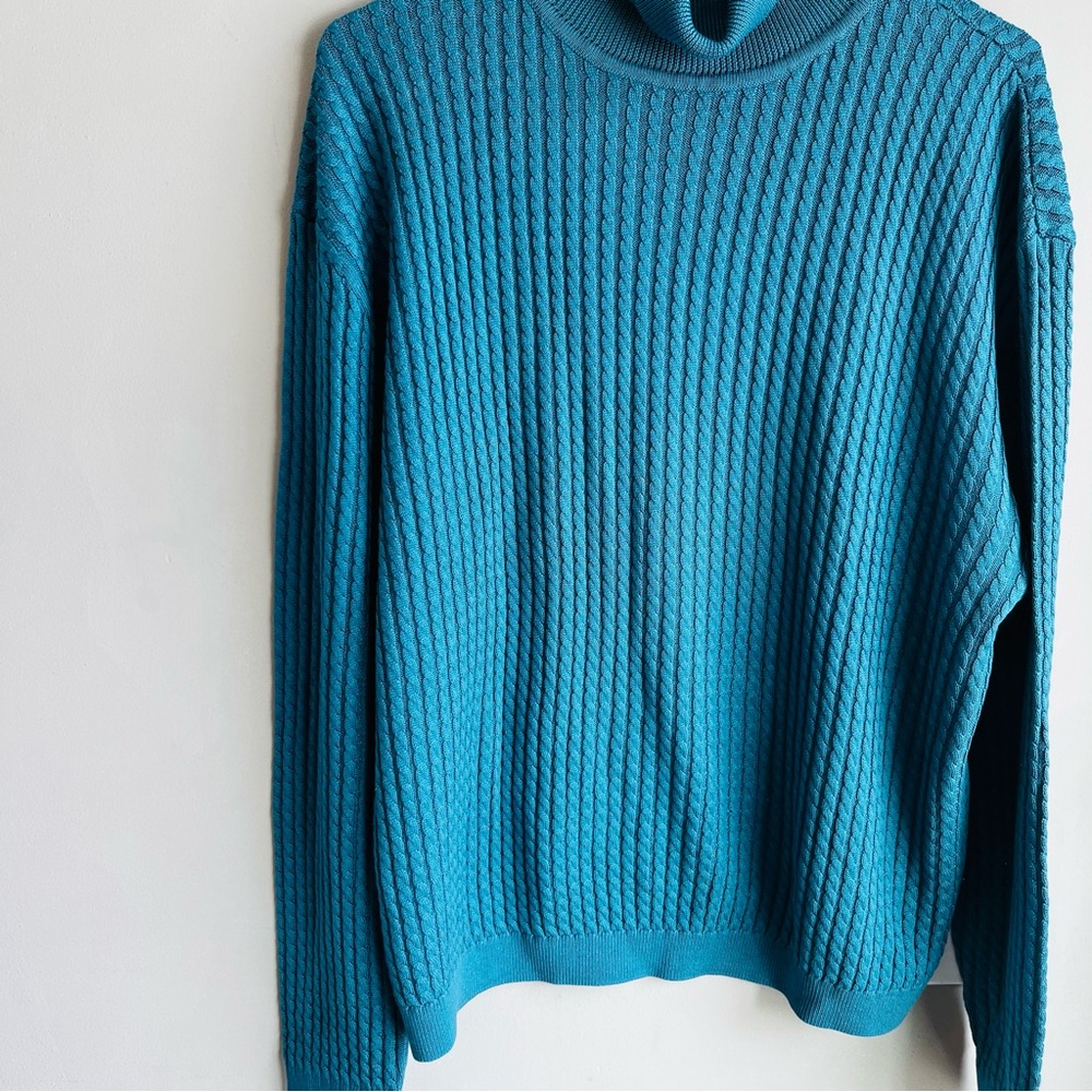 Barrie Bricken Elegant Teal Women's Turtleneck Sweater 100% Silk XL NWOT - Picture 4 of 8